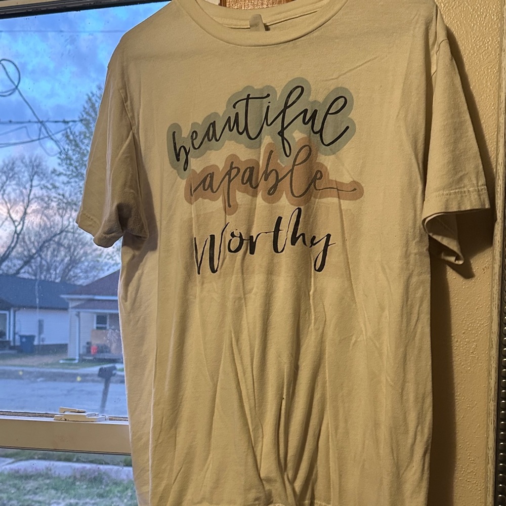 Inspirational Graphic Tee - Beige "Beautiful Capable Worthy"